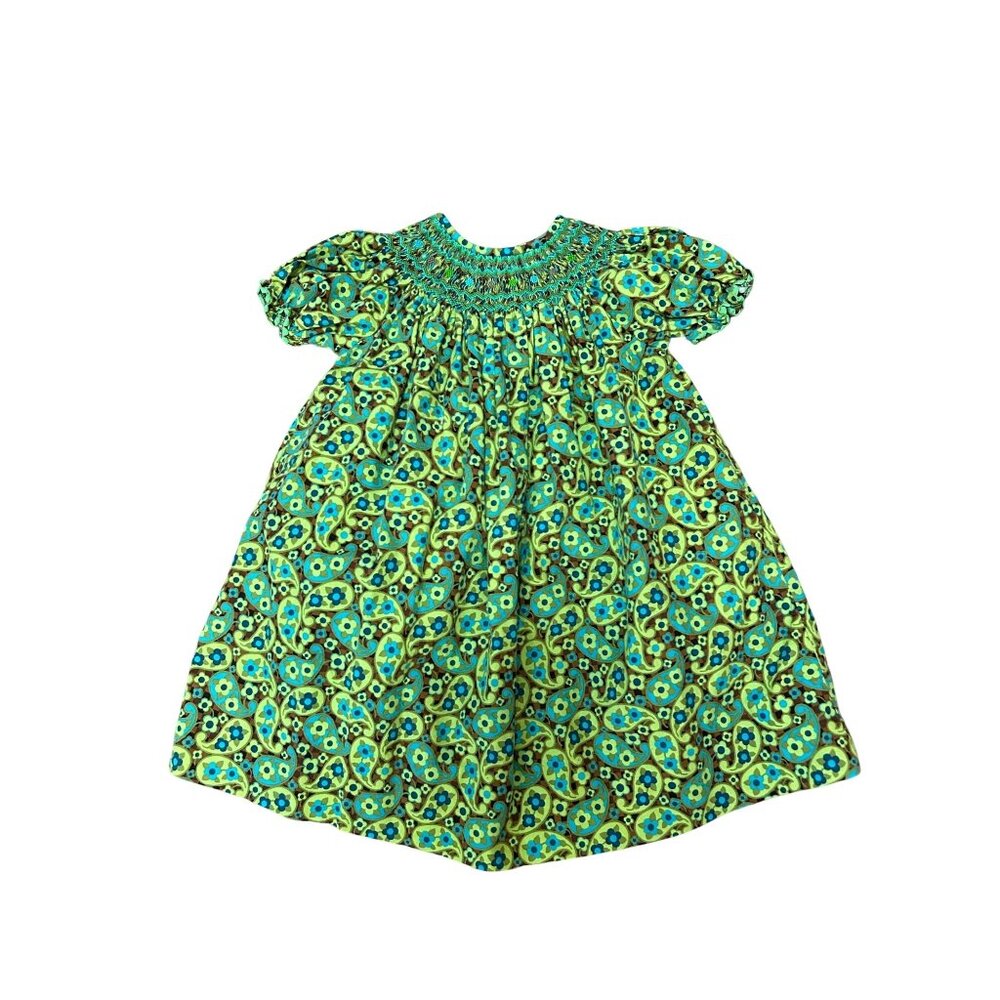 Amanda Remembered Girls Smocked Floral Dress Size 3 Green/Blue